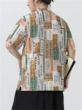 Chinese Style Hanzi Print Color Block Button Shirt for Men