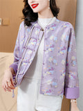 Female Elegant Tassel Button Chrysanthemum Print Jacket