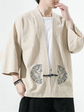 Men's Plain Linen One Button Hem Embroidery Shirt