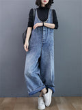 Women's Leisure U Neck Washed Straight Leg Denim Overalls