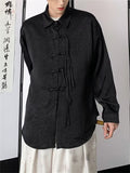 Men's Retro Tassel Button Black Lapel Long Sleeve Shirt