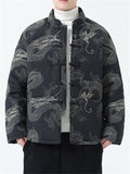 Casual Dragon Embroidered Padded Outerwear for Male