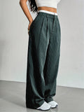 Casual High-Rise Spliced Striped Pants for Women