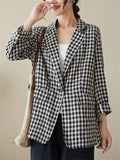 Ladies Casual Fashion One Button Plaid Suit Jacket