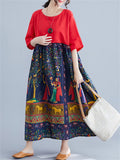 Female Ethnic Style Animal Floral Mosaic Plus Size Dresses