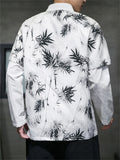 Male Bamboo Leaf Print Vintage Fake Two-piece Shirt