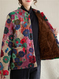 Floral Printed Cozy Fleece-lined Short Coats for Women
