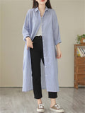 Comfortable Female Casual Long-sleeved Striped Shirtdress