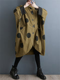 Polka Dot Stand Collar Bat Sleeve Oversized Coat for Lady