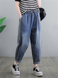 Women's Leisure Regular Fit Loose Blue Denim Pants