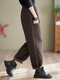 Women's Elastic Waist Comfy Warm Cotton Pants for Winter