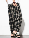 Men's Vintage Casual Wide Leg Plaid Pants