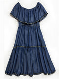 Romantic Off Shoulder Ruffles Patchwork Denim Dress for Women