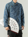 Trendy Chinese Surnames Print Blue Denim Tang Suit Jacket for Men