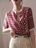 Elegant Stand Collar Geometric Print Single-Breasted Shirt for Lady