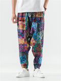 Men's Ethnic Style Abstract Plaid Print Hakama Pants