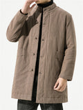 Men's Plain Winter Stand Collar Button Warm Cotton Coat