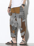 Men's Contrast Color Plaid Casual Loose Harem Pants