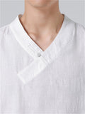 Men's Summer V Neck Short Sleeve Regular Fit Linen Shirt