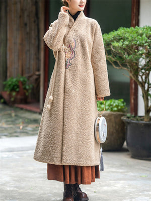 Chinese Style Warm Sherpa Blend Overcoats for Ladies