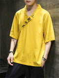 Men's Retro Linen V Neck Hanzi Embroideried Summer Shirt