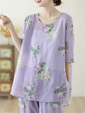 Female Lightweight Floral Leaf Embroidered Homewear Shirts