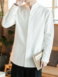 Men's Stand Collar Knot Button Spring Loose Linen Shirt