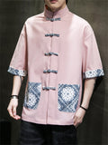 Men's Ethnic Printed Patch Pocket Half Sleeve Tang Suit Shirt