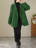 Women's Retro Fashion Green Corduroy Blazer Jacket