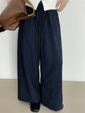 Women's Drawstring Elastic Waist Striped Wide Leg Pants