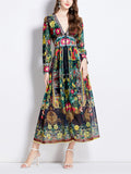 Women's Deep V-neck Multicolor Floral Print Pullover Dress