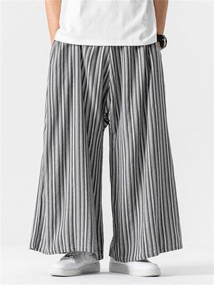 Men's Chinese Style Striped Wide Leg Linen Pants