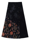 Ladies Asymmetric Flowers Embroidery Elastic Waist Skirts