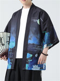 Crane Loong Lotus Print Male Traditional Chinese Shirt