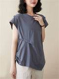 Unique Patchwork Round Neck Asymmetric Shirt for Women