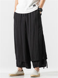 Men's Zen Buddhism Layered Side Slit Lace Up Linen Pants