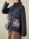 Women's Ethnic Style Embroidery Retro Stand Collar Quilted Jackets