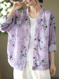 Spring Flower Print Long Sleeve Soft Texture Shirt for Lady