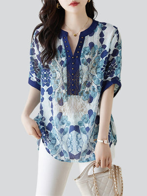Classy Printed Beads Decoration Summer Shirts for Women