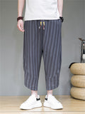 Summer Vintage Stripe Cropped Pants for Men