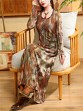 2-Pieces Vintage Trendy Square Collar Tie-Dye Dress for Women