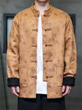 Men's Chinese Style Faux Suede Jacket with Bamboo Leaf Print