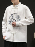 Autumn Winter Men's Retro Embroidered Stand Collar Shirts