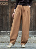 Women's Zen Style Warm Plush Lined Linen Long Pants for Winter