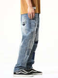 Men's Streetwear Vintage Loose Contrast Color Patch Jeans