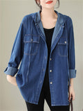 Women's Trendy Blue Denim Hooded Oversized Jacket