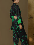 Retro Swallow Flower Print Tassel Button Women's Pajama Sets