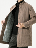 Men's Plain Winter Stand Collar Button Warm Cotton Coat