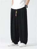 Solid Color Braided Drawstring Straight-Leg Pants for Men