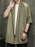 Stylish Cozy Short Sleeve Linen Shawl Shirts for Men